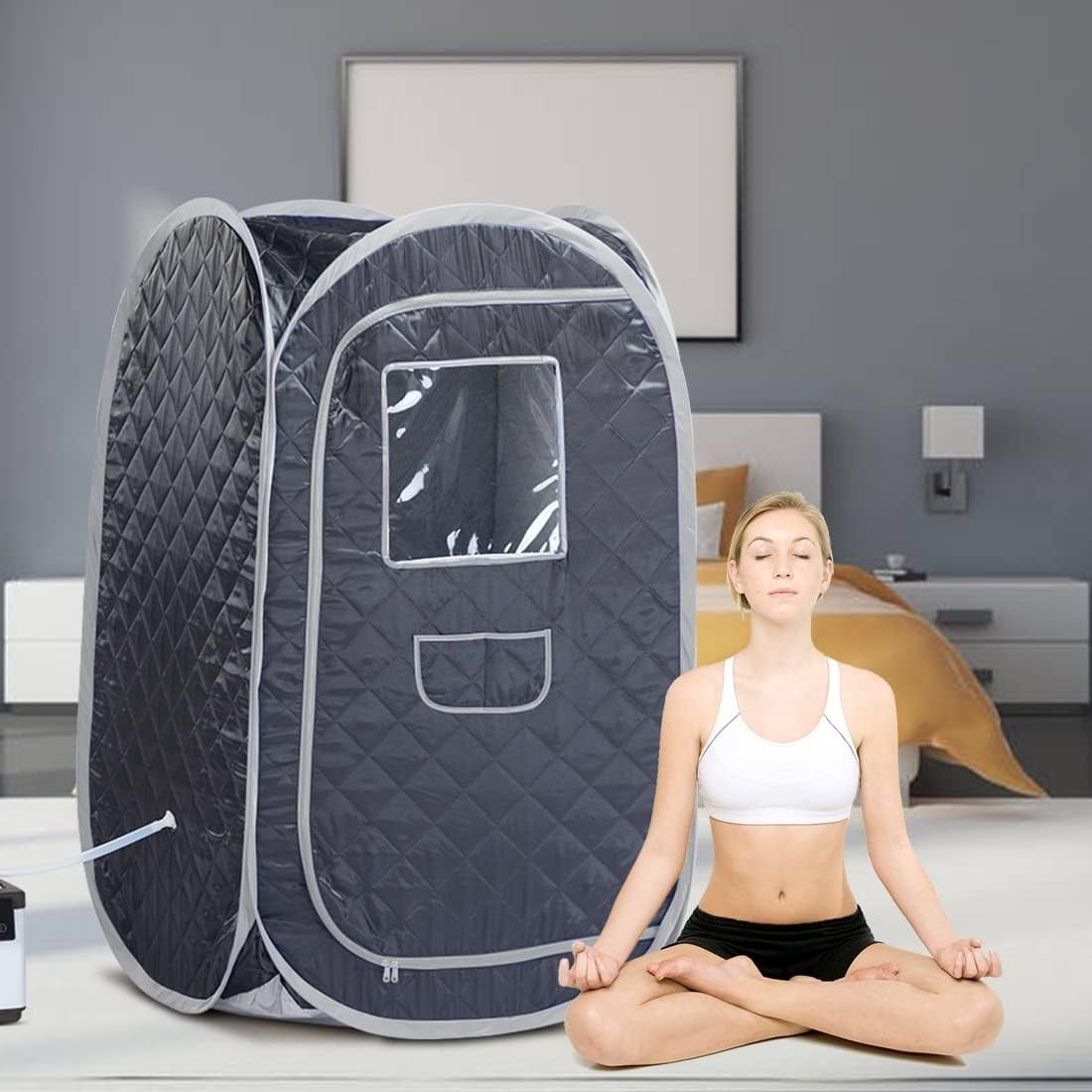 Portable Sauna Tent Foldable One Person Full Body Spa Detox Therapy Black