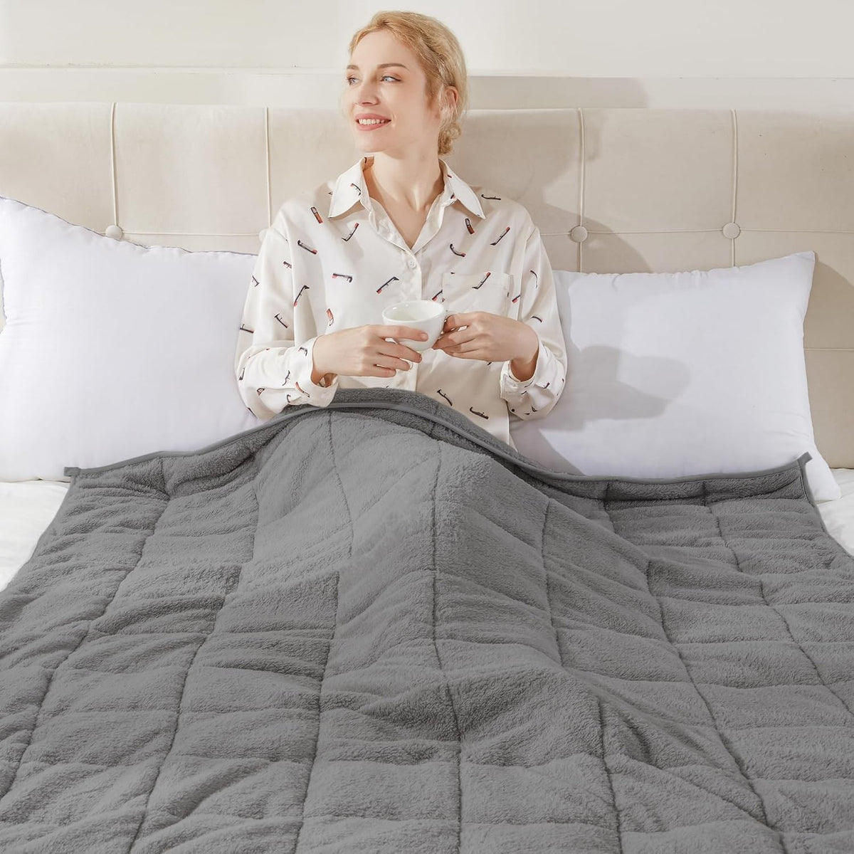 4kg Weighted Blanket, Dark Grey Teddy Fleece Quilted 125x150cm Anxiety Relief