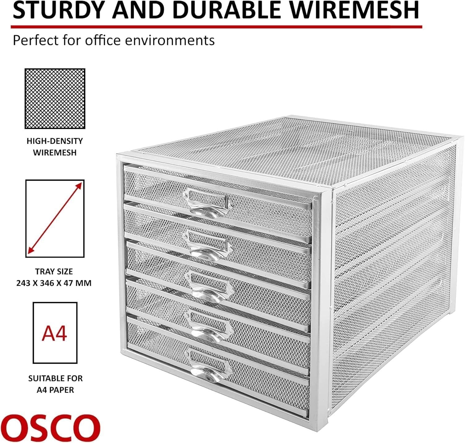 5-Tier Silver Wire Mesh Desk Organizer Tray for A4 Files & Documents