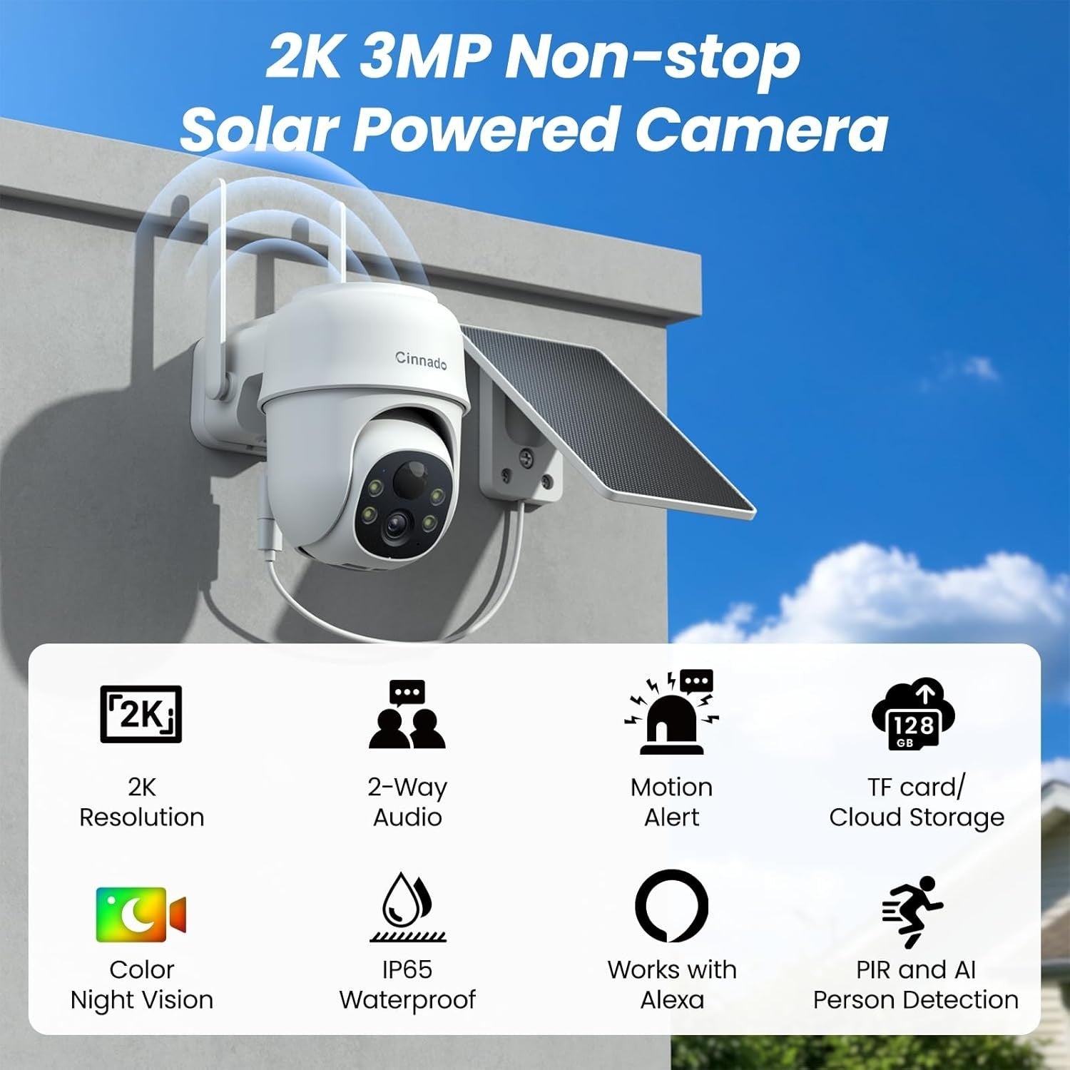 2 Pack Solar Security Cameras 2K Wireless CCTV PTZ Color Night Vision