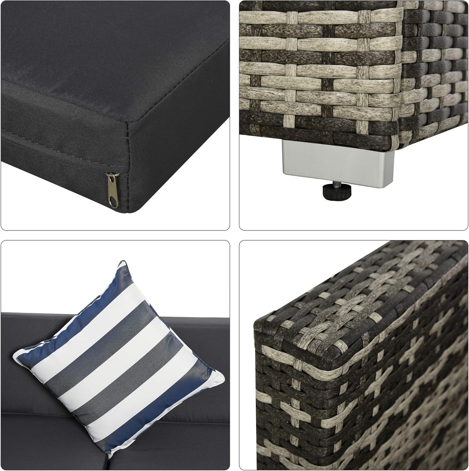 5PC Grey Rattan Outdoor Patio Sofa Set Modular Cushions Glass Table