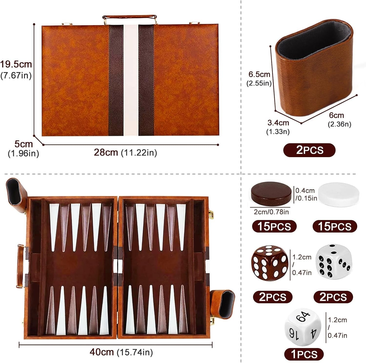 Luxury Backgammon Set 11” Portable Leather Case Classic Travel Board Game