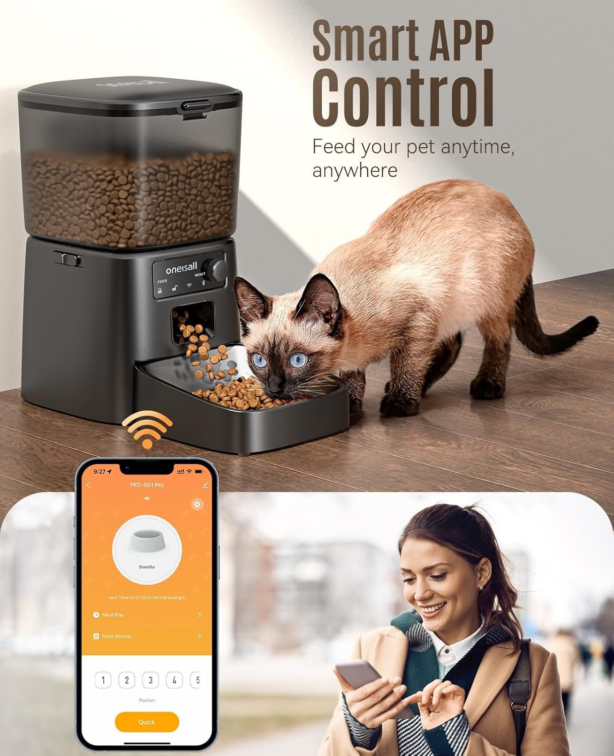 WiFi Automatic Cat Feeder 3.5L APP Control Timed Pet Food Dispenser