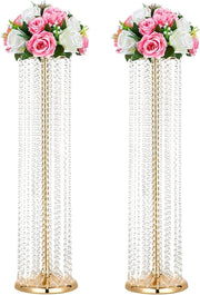 Gold Crystal Wedding Flower Stand Pair 90cm Tall Event Table Centrepiece