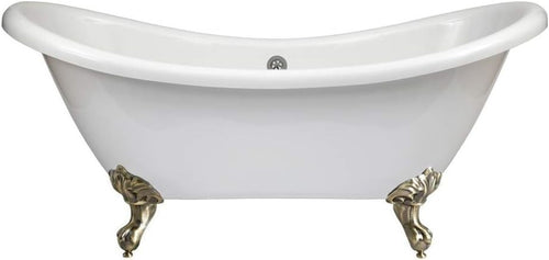 White Double Ended Freestanding Slipper Bath 1750x730mm Gold Claw Feet
