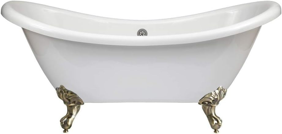 White Double Ended Freestanding Slipper Bath 1750x730mm Gold Claw Feet