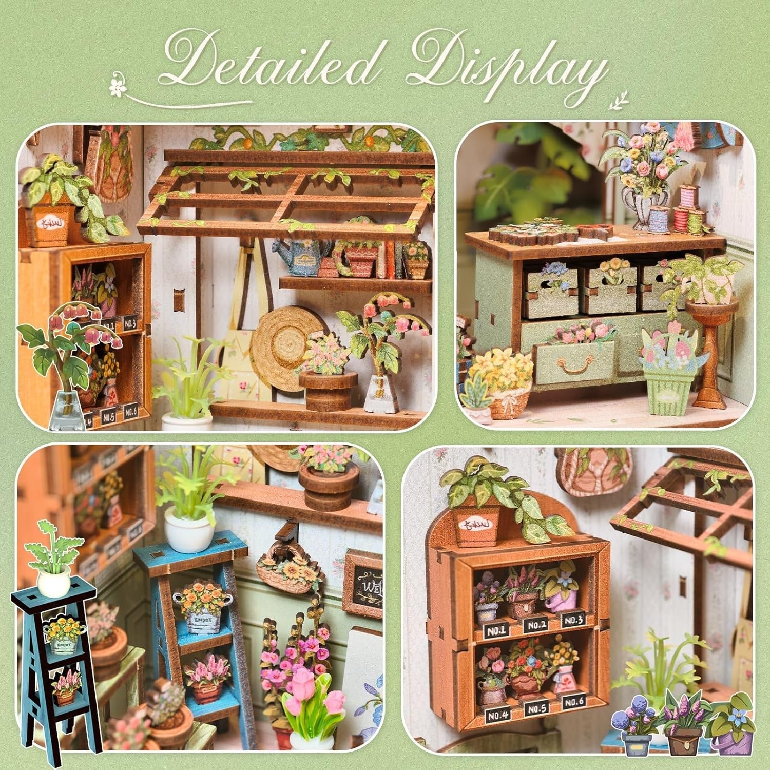 DIY Book Nook Kit Miniature Flower Shop Dollhouse Bookshelf Decor