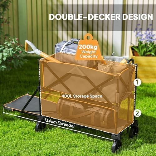 Collapsible Double-Decker Wagon Trolley 350L Heavy Duty Foldable Cart