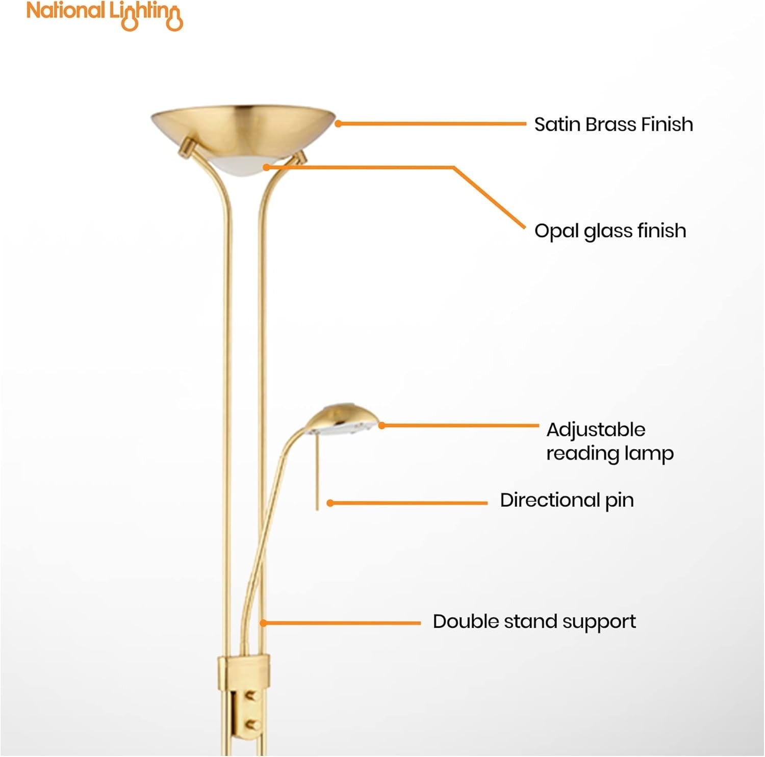 Mother & Child Uplighter Floor Lamp Satin Brass Reading Light Dimmable