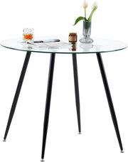 Round Glass Dining Table 90cm Modern Small Kitchen Dining Room Black Legs