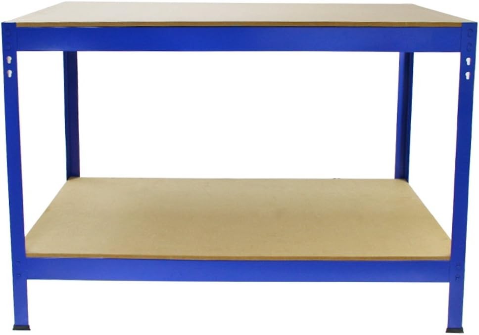 3 Q-Rax Blue Shelving Units + 120cm Workbench Heavy Duty 200kg Shelves
