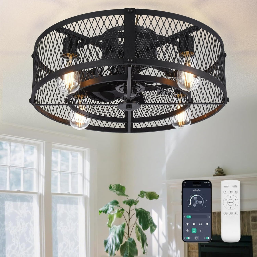 20" Caged Ceiling Fan with Light Remote Quiet DC Motor