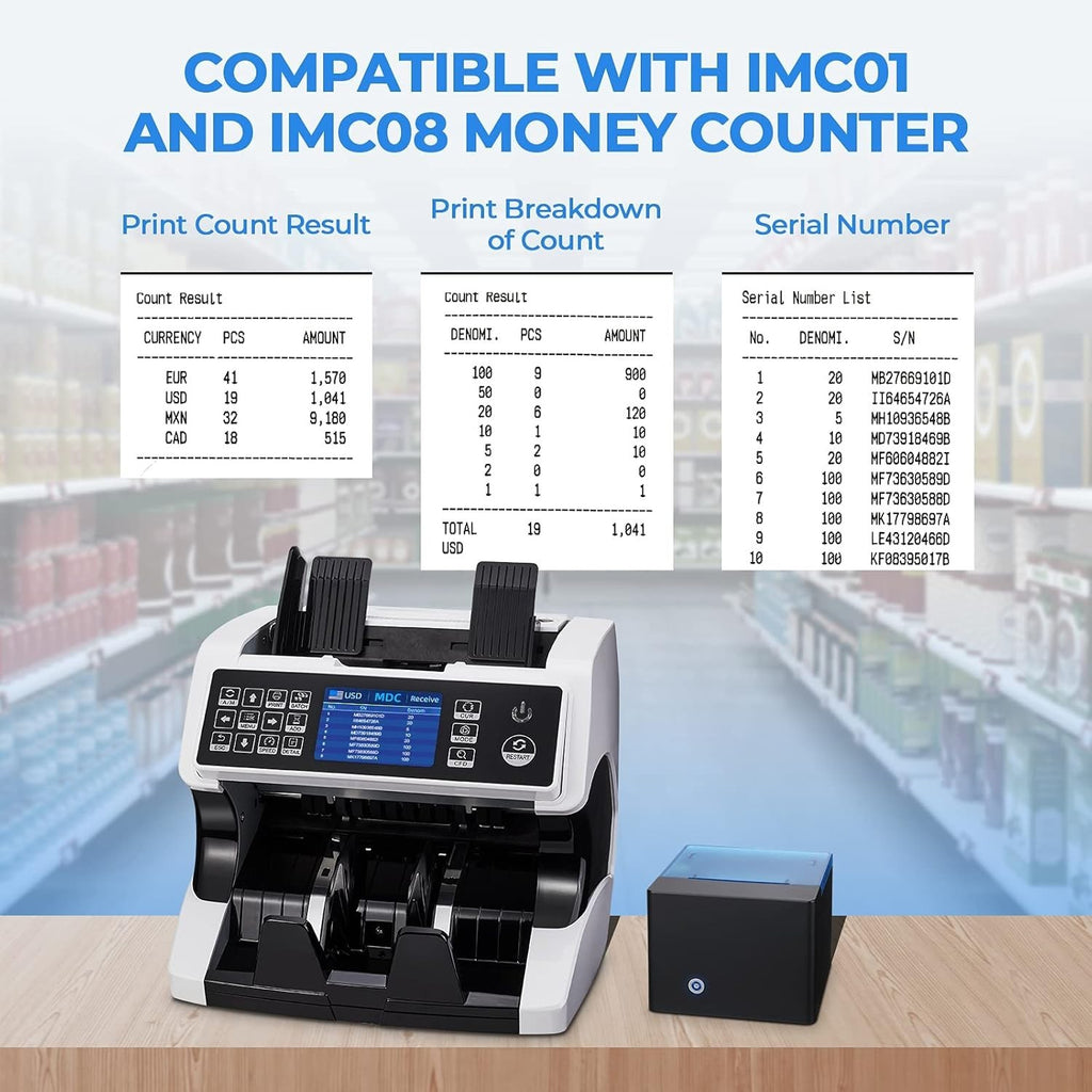 Black Thermal Printer for Money Counter, Fast 80ppm, Cable