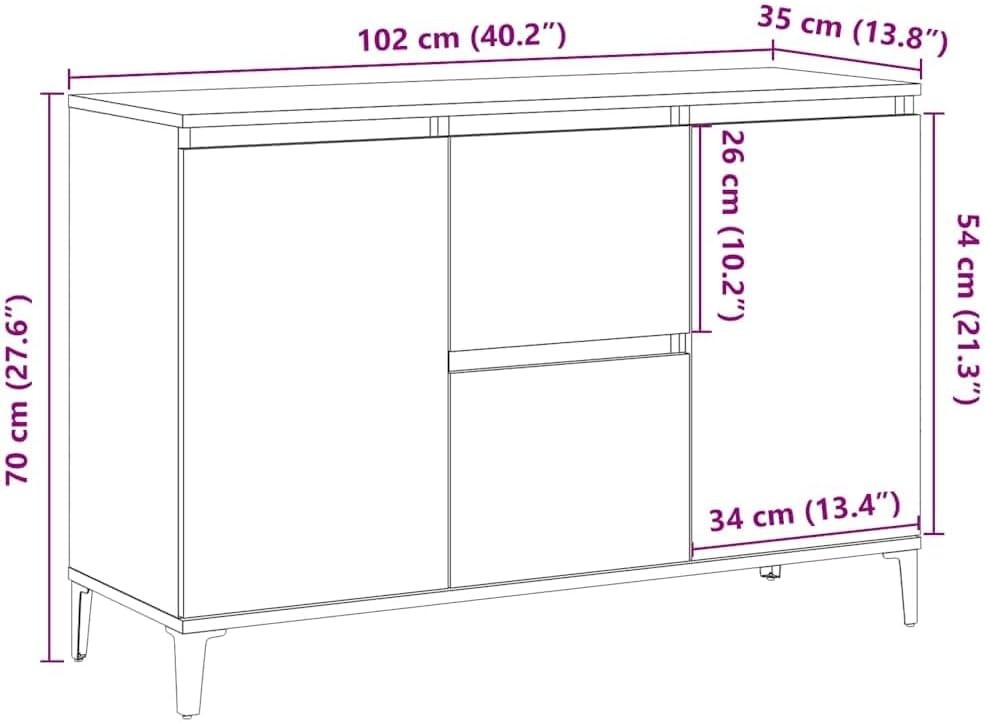 Artisan Oak Industrial Sideboard Cabinet 2 Doors 2 Drawers Spacious Storage Unit