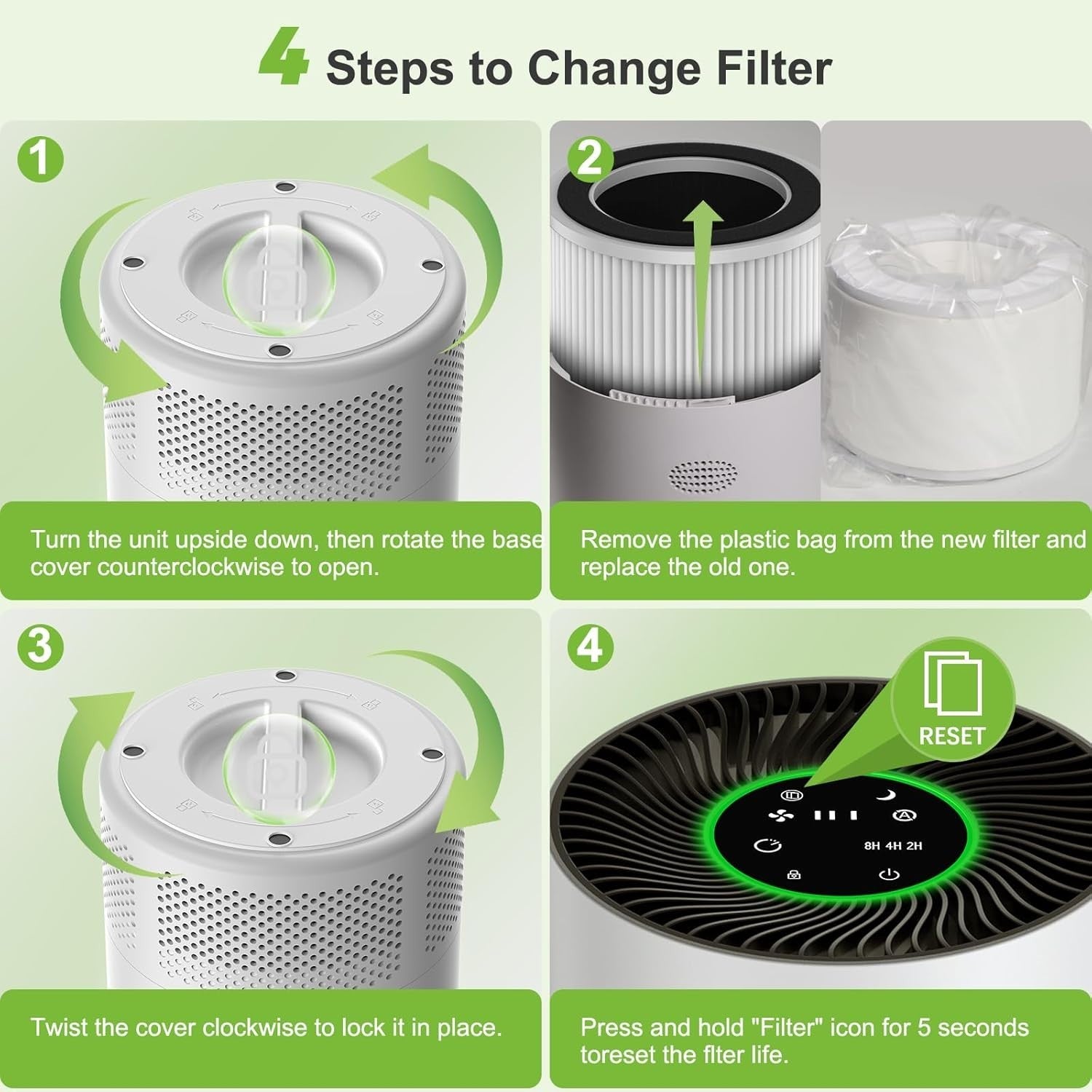 HEPA Air Purifier Large Room 1200ft² Quiet Sleep Pets Allergy