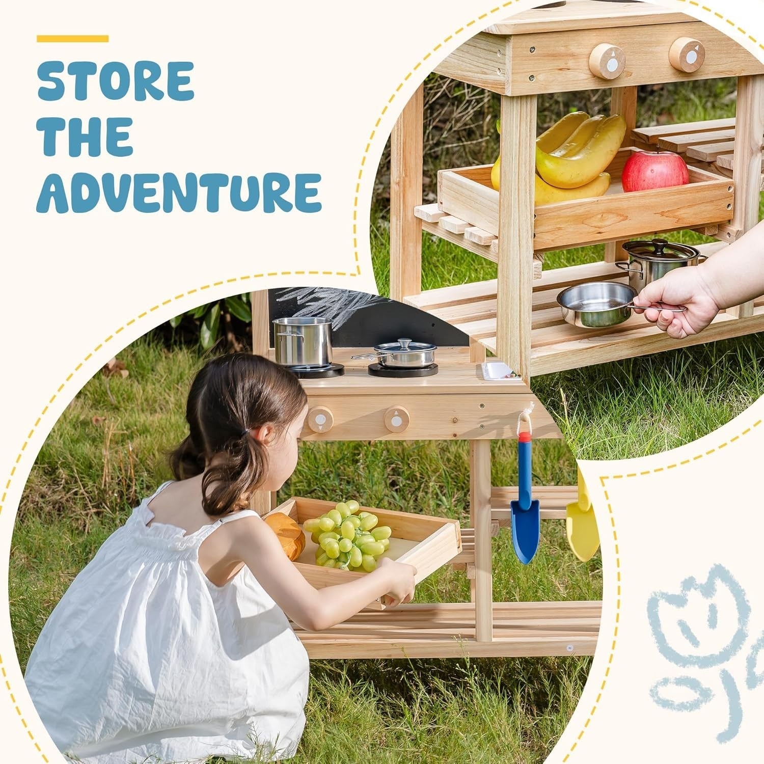 Outdoor Wooden Mud Kitchen Kids Playset Faucet Blackboard Garden Toy