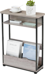 Slim Oak Side Table for Small Spaces – 3-Tier Narrow Bedside & Sofa Unit