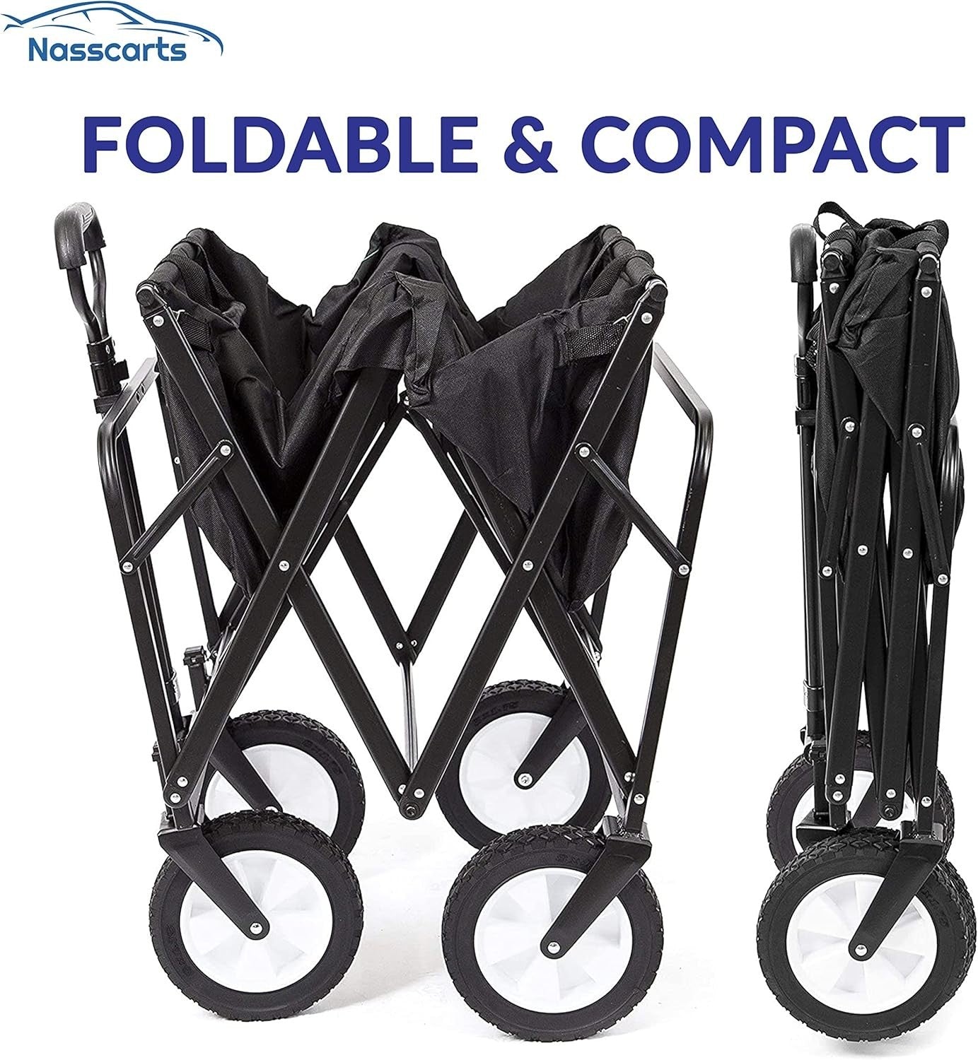 Black Folding Utility Wagon 68kg Multi-Terrain Garden Camping Shopping Trolley