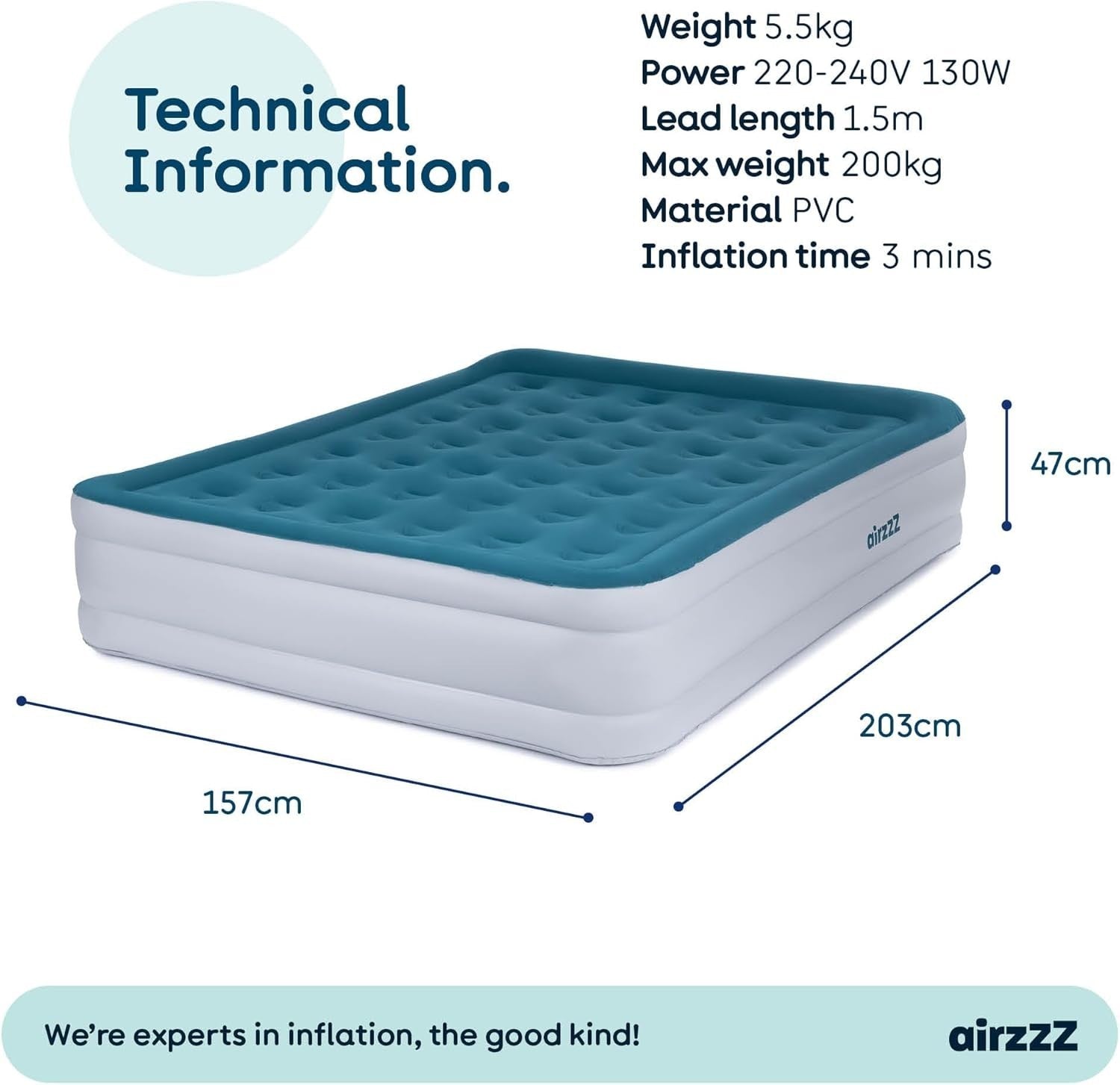 Double Inflatable Air Bed Built-In Pump Raised Flocked Mattress Guest Camping