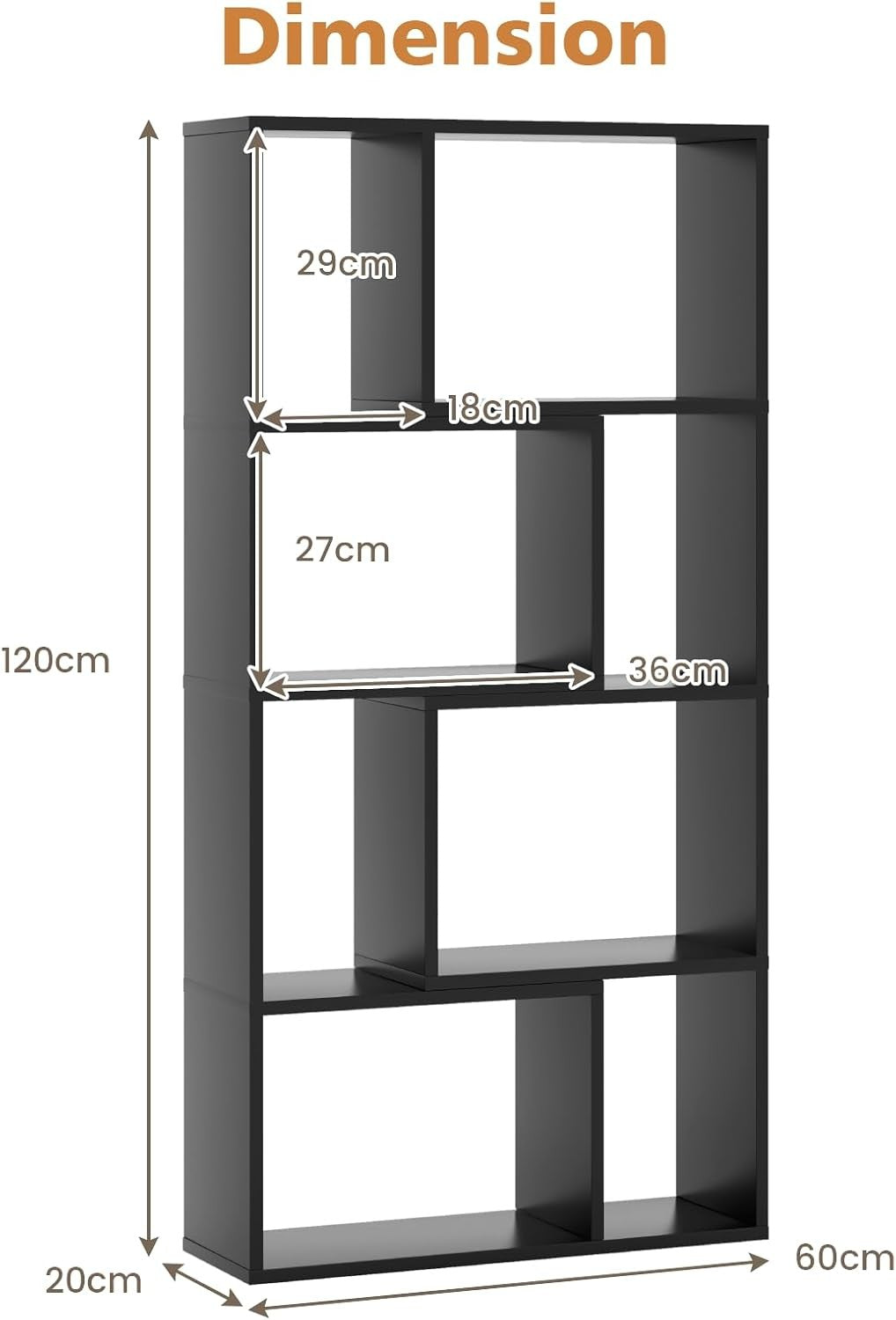 5-Tier Geometric Bookcase Modern Tall Cube Storage Shelf for Living Room Office