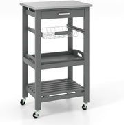 Kitchen Storage Trolley on Wheels with Drawer Wire Basket & 4 Tier Shelves
