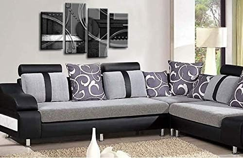 Black White Abstract Canvas Wall Art 4 Panel Framed Set