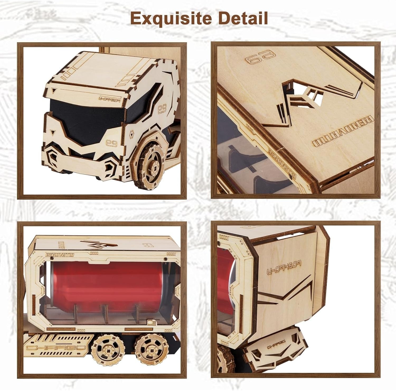 3D Wooden Piggy Bank Puzzle DIY Model Kit, Mechanical Truck, 156 Pieces