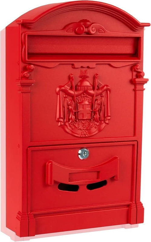 Wall Mounted Red Post Box Lockable Waterproof Mailbox | Large Letter Slot