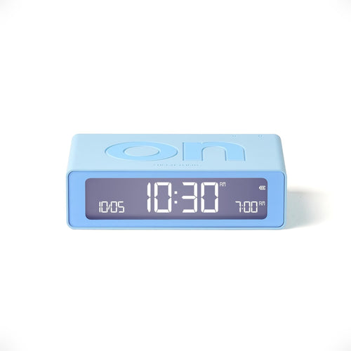 Mini Digital Alarm Clock LED Flip On Off Rechargeable Bedside Light Blue