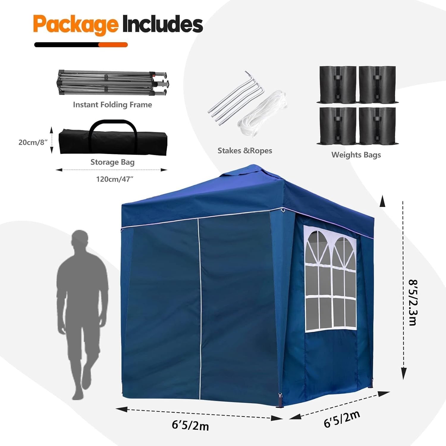 2x2M Blue Pop Up Gazebo With Removable Sides Waterproof Outdoor Tent