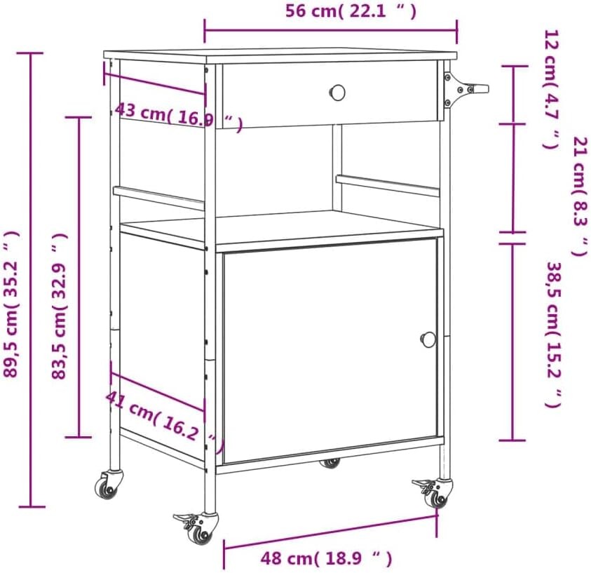 Kitchen Trolley Cart with Drawer Cabinet Towel Rack on Wheels Storage Unit