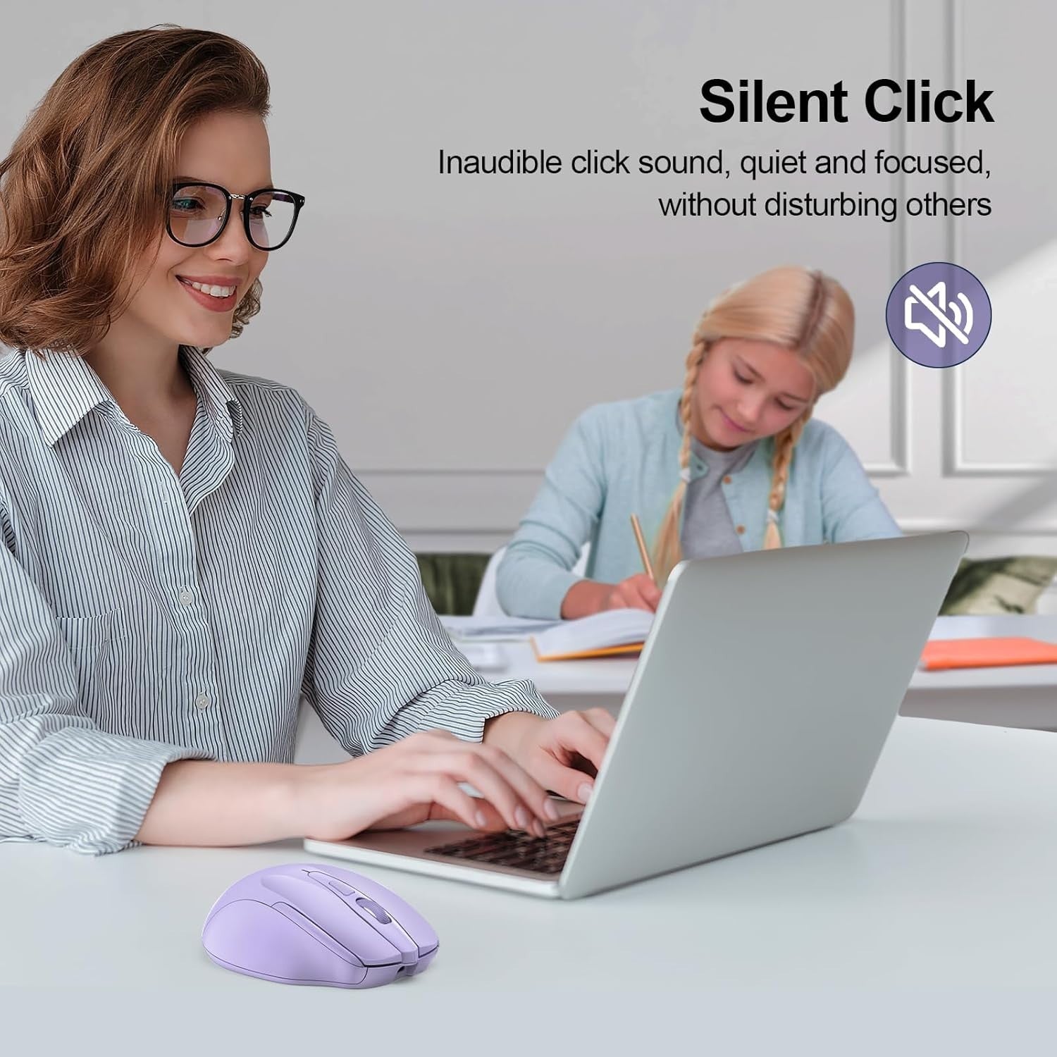 Silent Rechargeable Wireless Mouse Tri Mode Bluetooth 4800DPI Ergonomic Purple