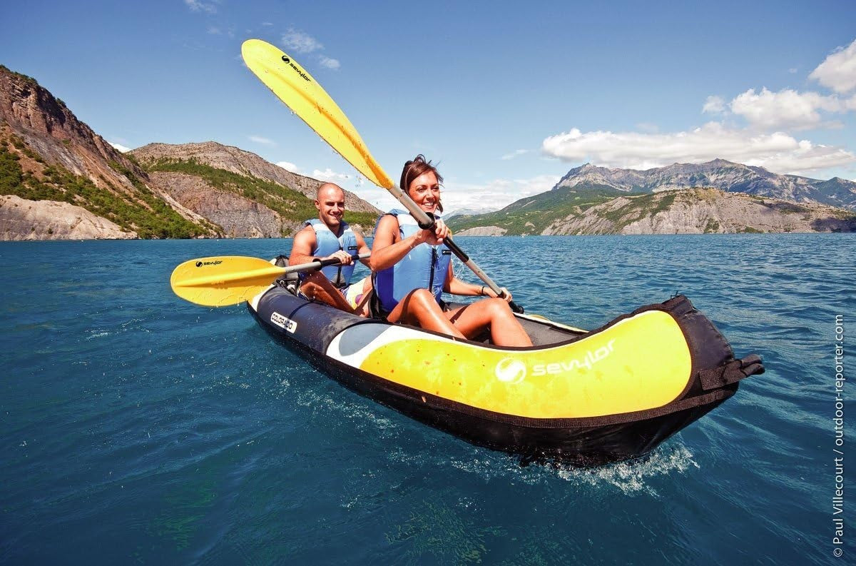 2 Person Inflatable Kayak Canoe w/ Bag Fin Repair Kit Yellow