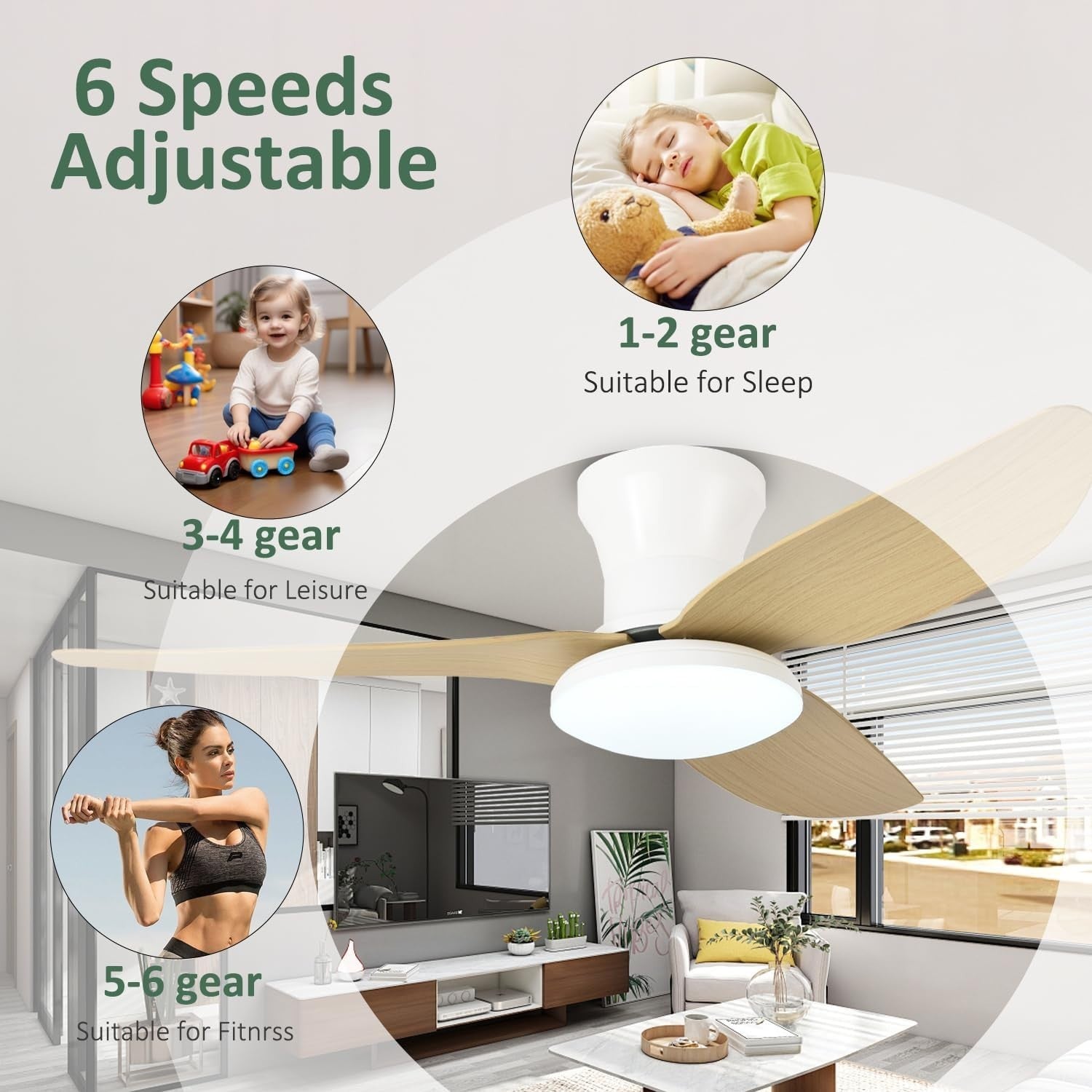 Lrenjon 100CM Ceiling Fan Light, 6-Speed Silent LED – Wood Grain