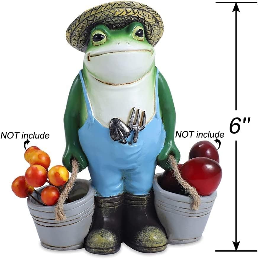 Farm Frog Garden Ornament Resin Figurine with Buckets Outdoor Patio Decor 15cm
