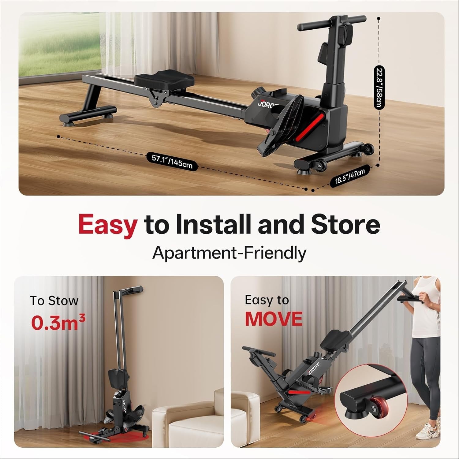 Stable Dual-Rail Rowing Machine Quiet Magnetic 16-Level App Compatible Home