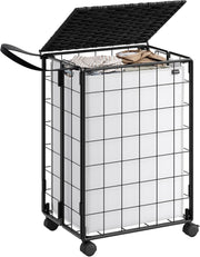 Rolling Laundry Basket with Lid & Wheels 46x33x65cm Removable Bag Trolley