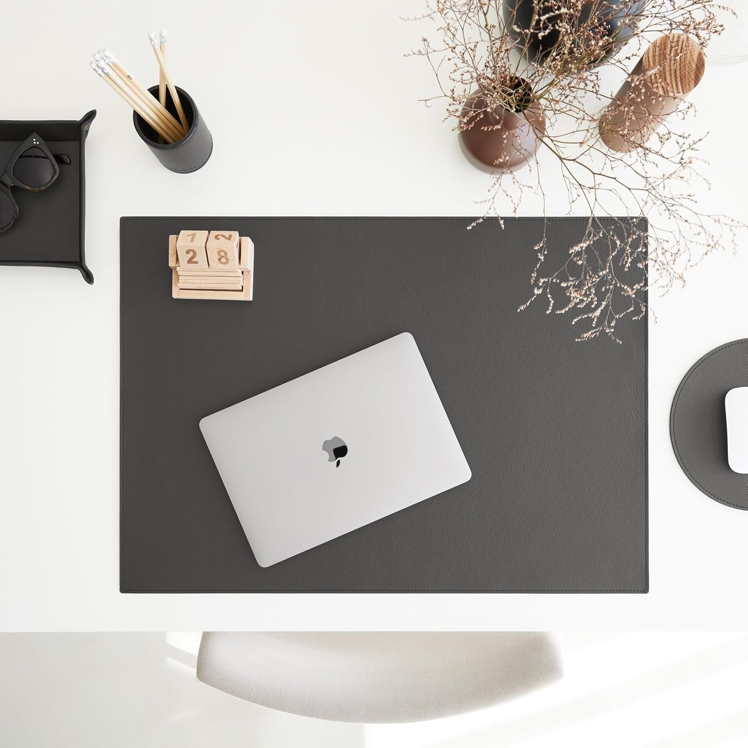 Leather Valet Tray Anthracite Grey – Desk Organiser for Keys, Coins & Jewellery