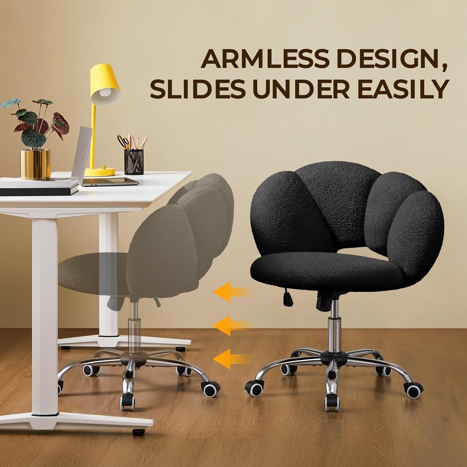 Black Boucle Cloud Vanity Chair Swivel Adjustable Desk Chair with Wheels