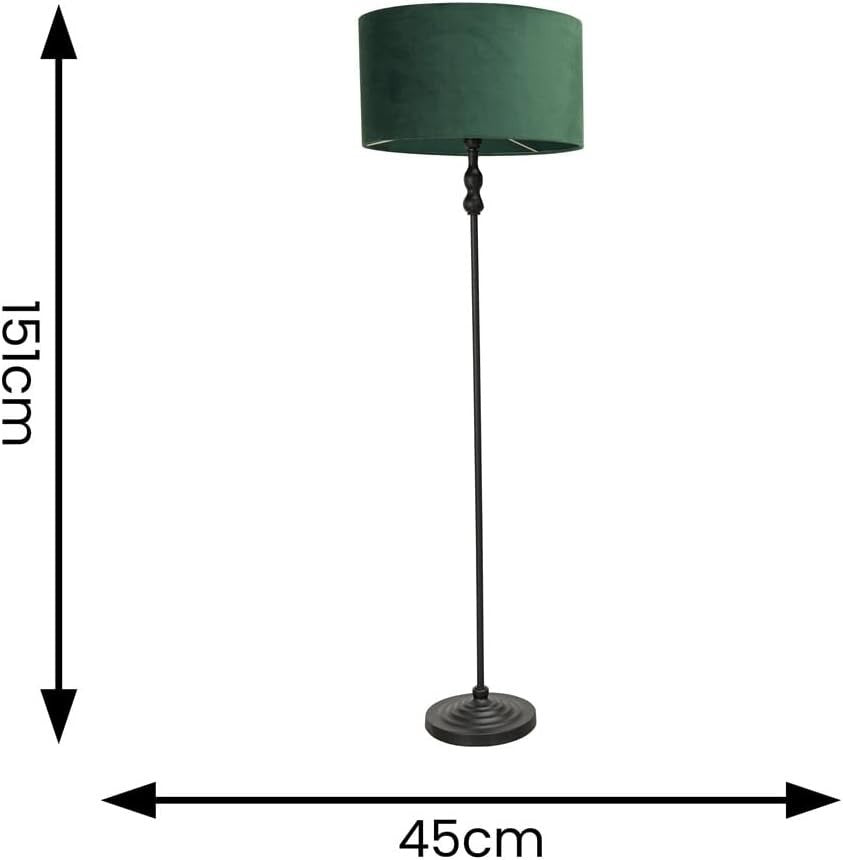 Metal Floor Lamp with Green Velvet Shade, LED Bulb Included, Modern Home Light