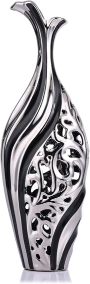 Tall Silver Black Floor Vase 50cm Modern Luxury Pampas Grass Decor