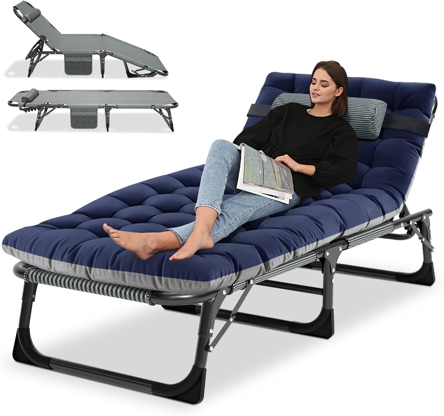 Folding Camping Bed w/ Mattress Heavy Duty Recliner Cot for Adults 200kg