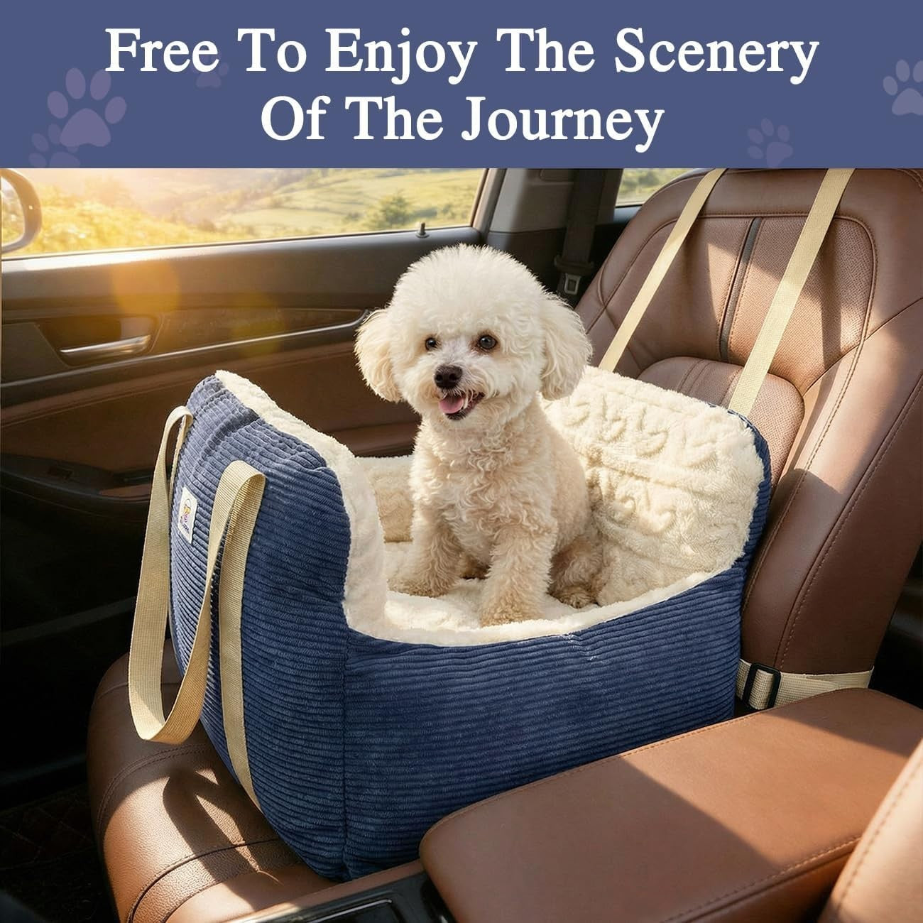 Memory Foam Dog Car Booster Seat Pet Travel Bed Safety Leash 25lb