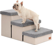 Dog Stairs 3 Step 18" High with Storage Furry Lid Pet Steps Grey