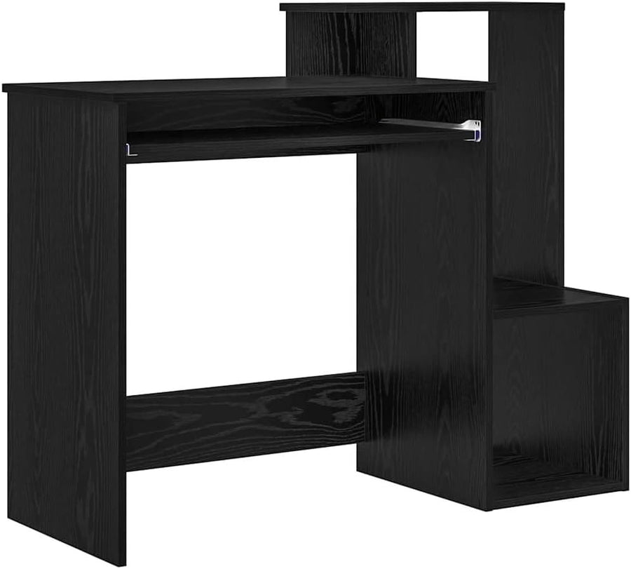 Black Oak Computer Desk 106x40cm Modern Office Table with Shelves Storage