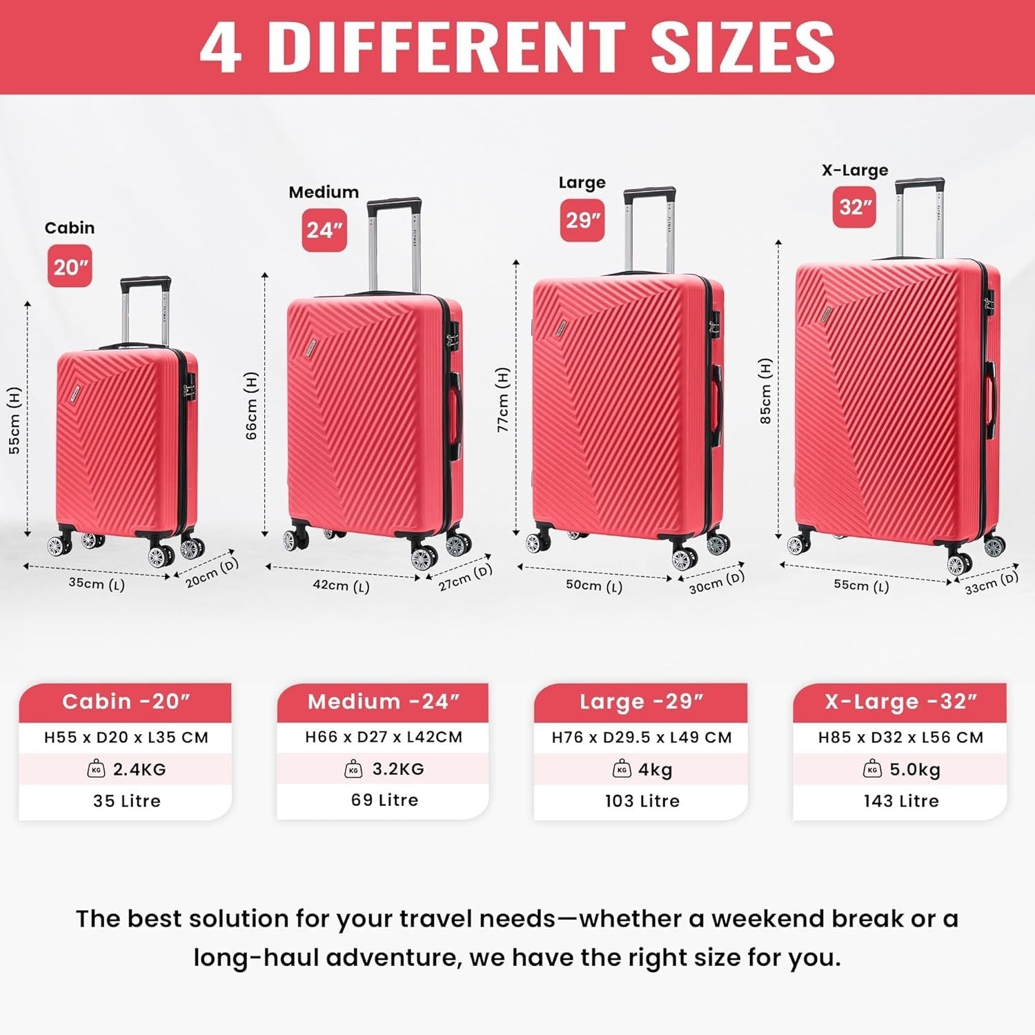32” Extra Large Check-In Suitcase ABS Hard Shell 4 Wheel Spinner 125L Lock
