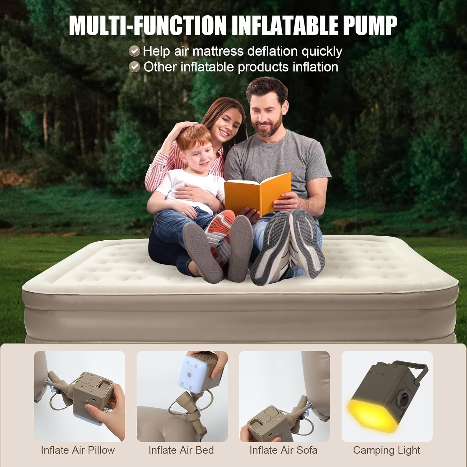 King Inflatable Air Mattress w/ Built-in Pump & LED Camping Light