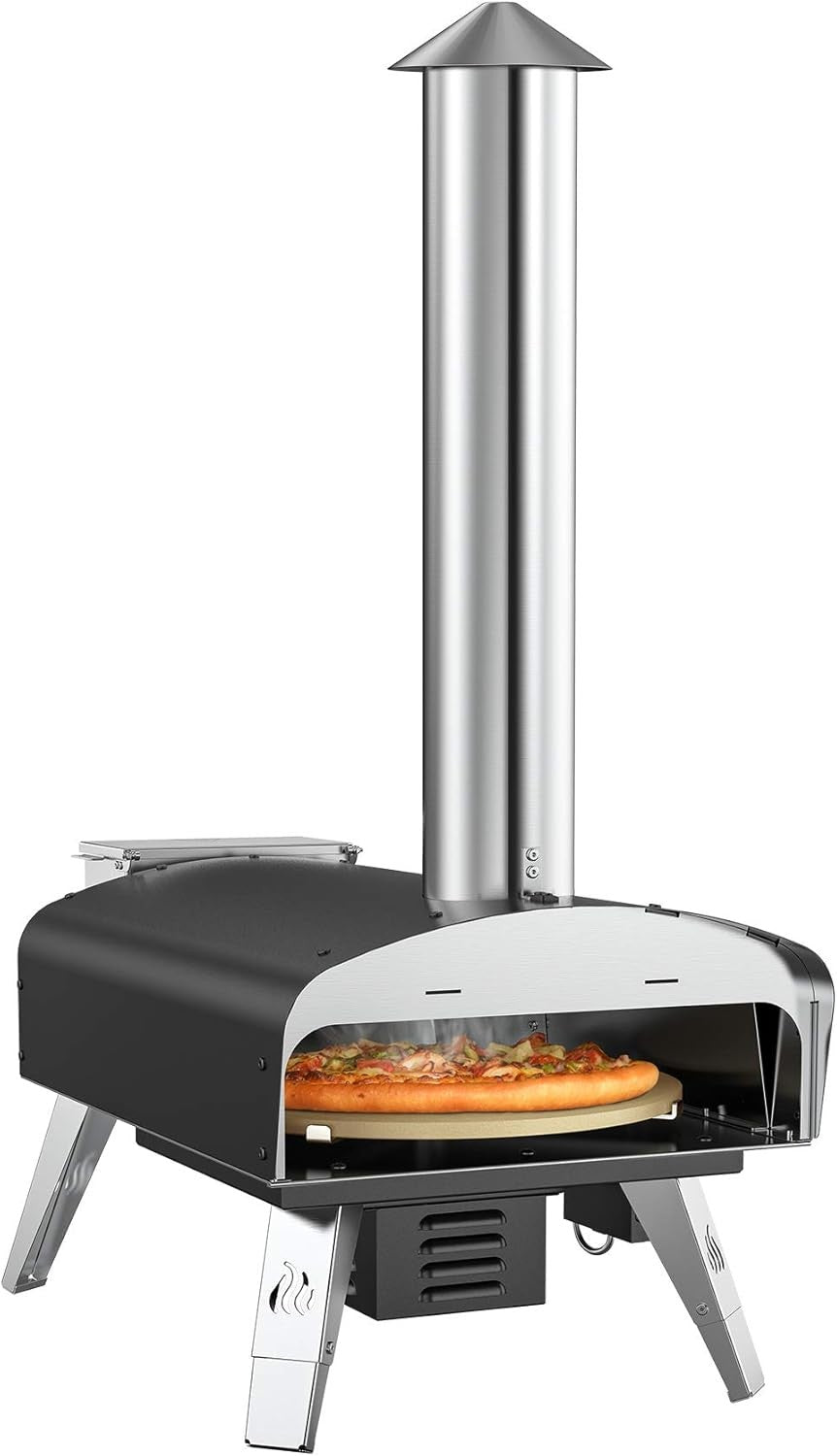 Outdoor Wood Pellet Pizza Oven 500°C Rotating Stone | Portable BBQ Grill Garden