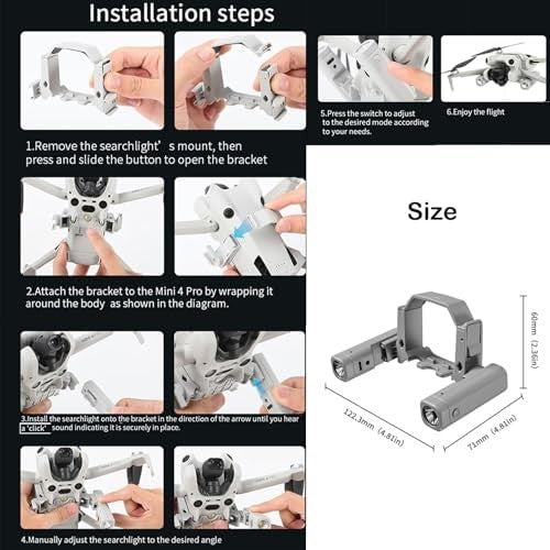Drone Dual Searchlight for Mini 4 Pro – 360° Rotating Night Light, 4 Modes
