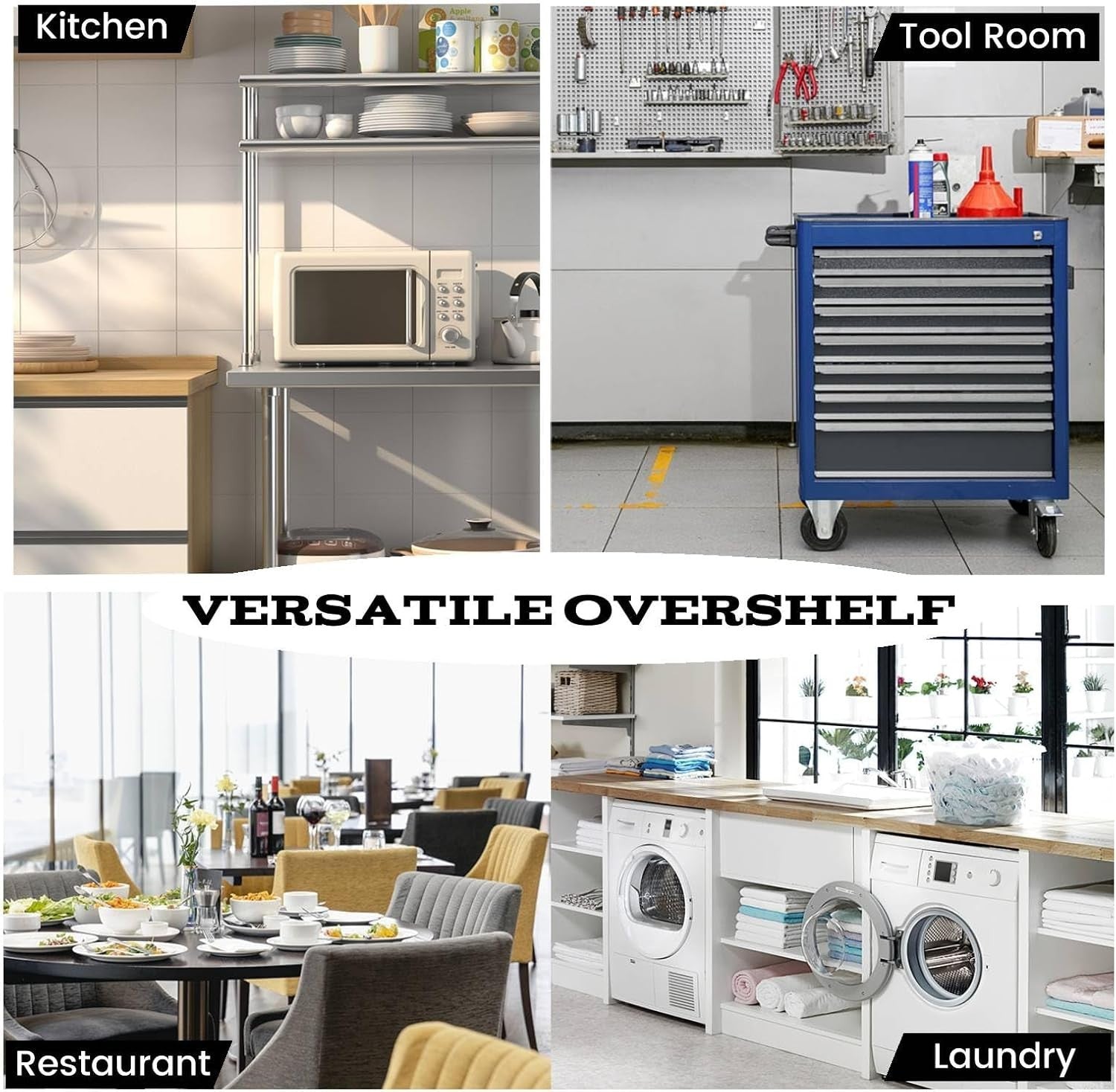Stainless Steel Overshelf 92x30x85cm 2-Tier Adjustable Prep Table Heavy Duty
